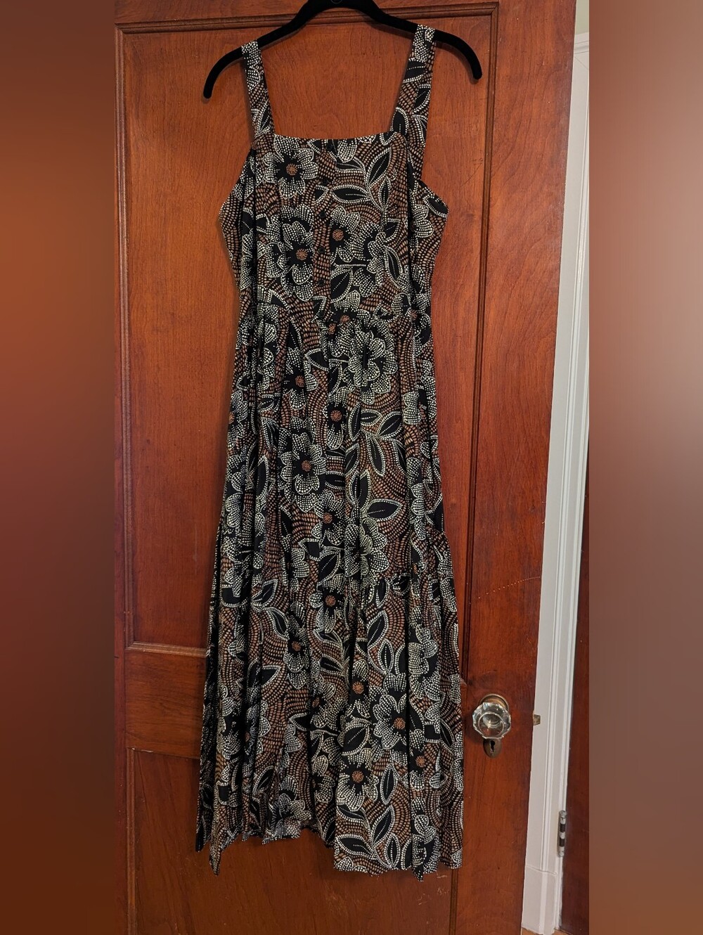 Midi Dress with Black and Brown Floral Print